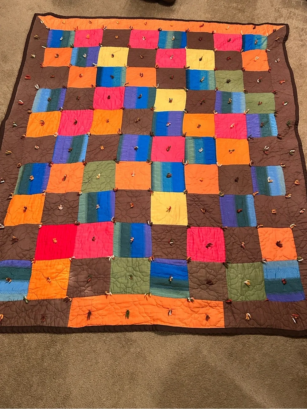 Handmade Colorblock Patchwork Quilt - Multicolor with fleece lining